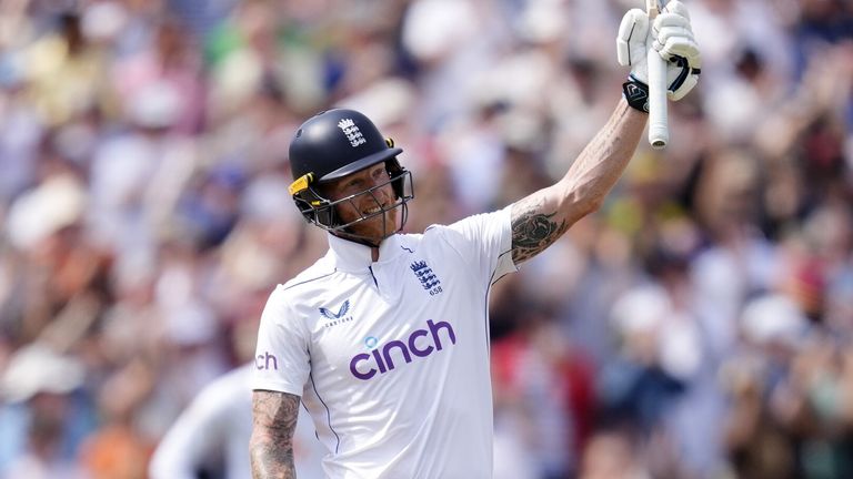 England...s Ben Stokes celebrates his Half Century during day three of the Third Rothesay Test match at Edgbaston, Birmingham. Picture date: Sunday July 28, 2024.