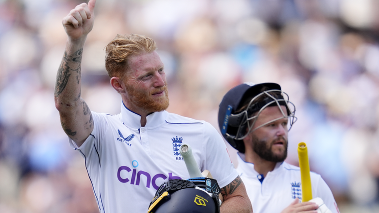 Ben Stokes and Ben Duckett celebrate after England's 10-wicket win in the third Test at Edgbaston secured a 3-0 series whitewash