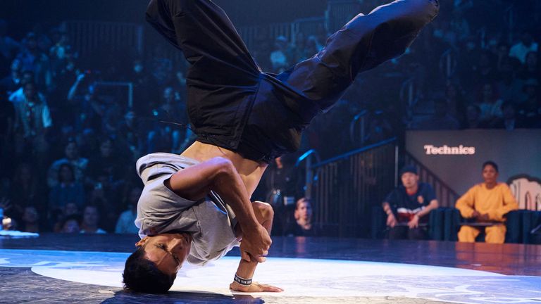 Victor Montalvo, also known as B-Boy Victor, of the United States, competes in the B-boy Red Bull BC One World Final at Hammerstein Ballroom, Saturday, Nov. 12, 2022, in New York. ...I...m really excited to represent a whole country, but I...m more excited to represent my dance, my artform and I...m super excited to bring the hip-hop culture to the Olympics,... Montalvo.  (AP Photo/Andres Kudacki, File)
