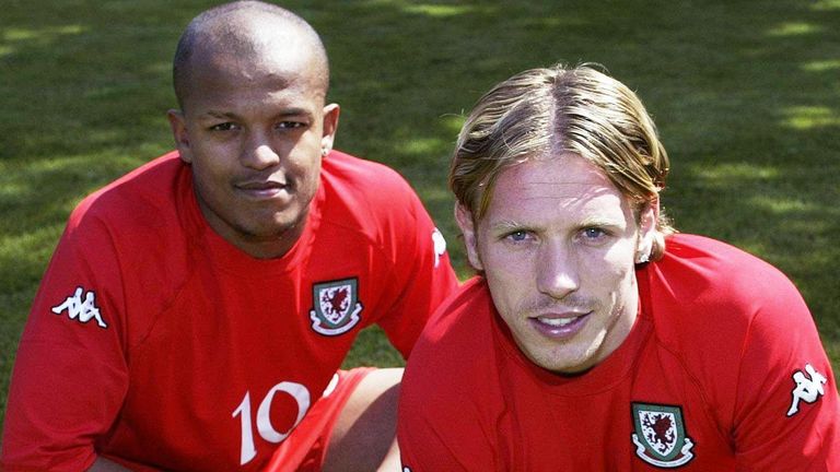 Wales' Robert Earnshaw and Craig Bellamy (right) during the launch of the new Kappa kit at Carden Park Hotel, near Wrexham. Wales will wear the new kit when playing their friendly international against Norway in Oslo on Thursday and Canada at Wrexham on Sunday.