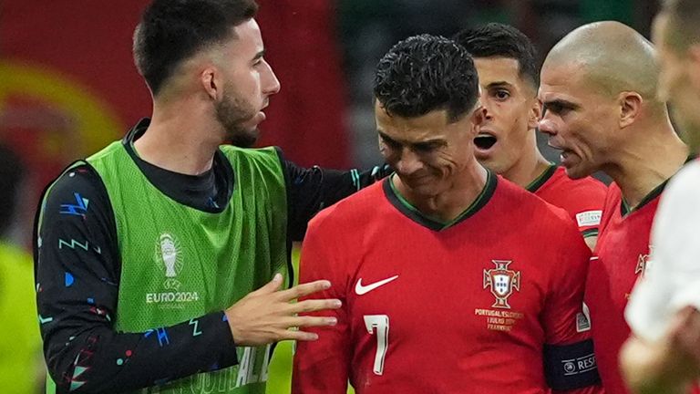 Cristiano Ronaldo in tears after missing a penalty in extra-time against Slovenia