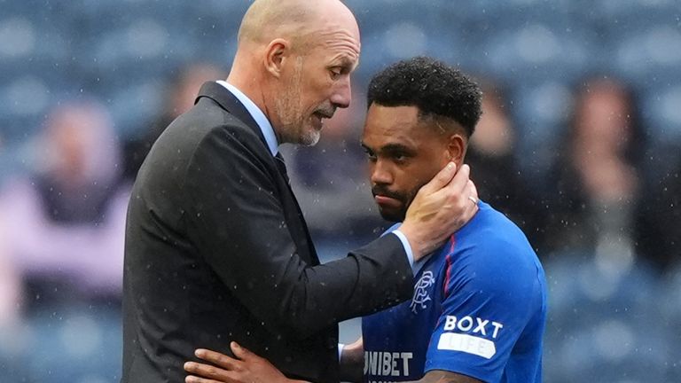 Rangers boss Philippe Clement pictured with Danilo after the game