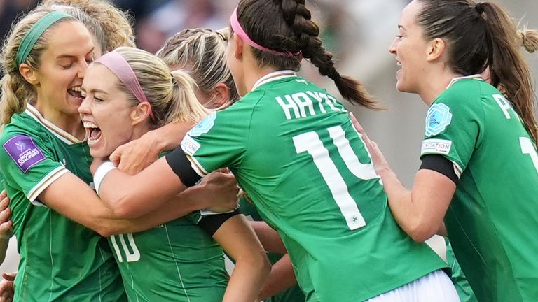 Republic of Ireland's Denise O'Sullivan celebrates scoring their side's first goal of the game during the UEFA Women's Euro 2025 qualifying match at the Pairc Ui Chaoimh in Cork, Ireland. Picture date: Tuesday July 16, 2024.