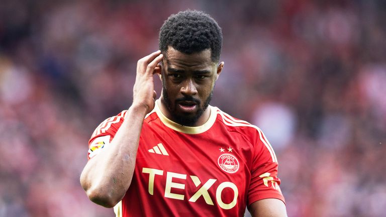 GLASGOW, SCOTLAND - APRIL 20: Aberdeen's Duk during a Scottish Gas Scottish Cup semi-final match between Aberdeen and Celtic at Hampden Park, on April 20, 2024, in Glasgow, Scotland.  (Photo by Craig Williamson / SNS Group)