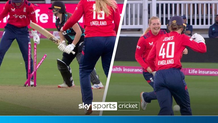 Sophie Ecclestone tears through New Zealand taking four wickets for only 25 runs.
