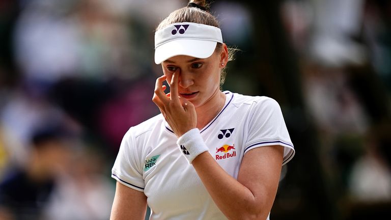 Elena Rybakina rubs her eye during her match against Barbora Krejcikova (not pictured) on day eleven of the 2024 Wimbledon Championships at the All England Lawn Tennis and Croquet Club, London. Picture date: Thursday July 11, 2024.