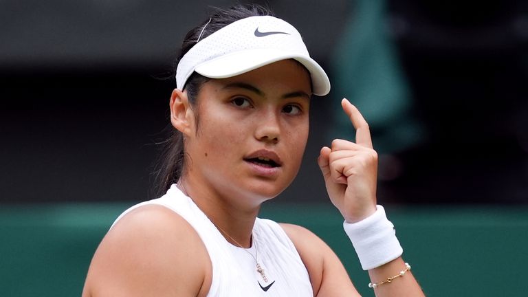 Emma Raducanu in action against Renata Zarazua (not pictured) on day one of the 2024 Wimbledon Championships at the All England Lawn Tennis and Croquet Club, London. Picture date: Monday July 1, 2024.