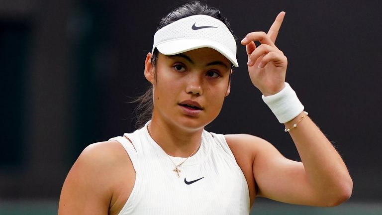Emma Raducanu during her match against Elise Mertens on day three of the 2024 Wimbledon Championships at the All England Lawn Tennis and Croquet Club, London. Picture date: Wednesday July 3, 2024