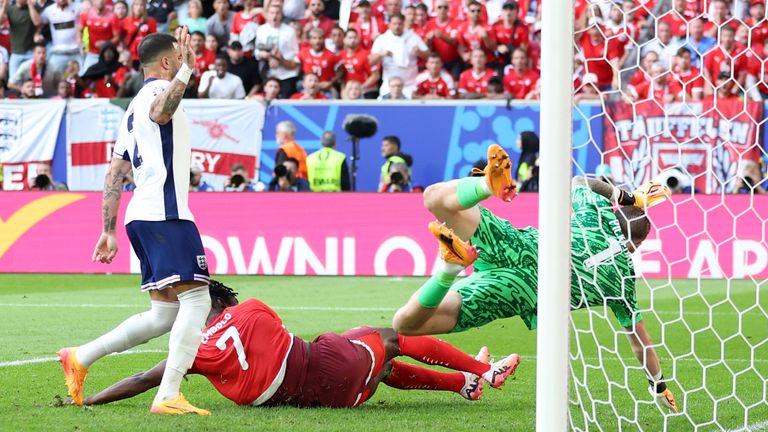 Breel Embolo scores from close range to give Switzerland the lead against England