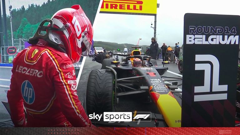 Max Verstappen finished well clear of the chasing pack in Belgian GP qualifying but Ferrari's Charles Leclerc will start on pole due to Verstappen's 10-place grid penalty.