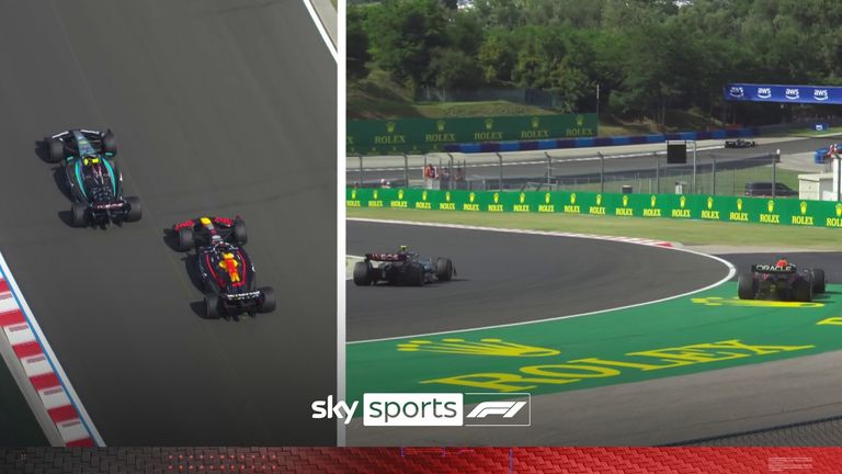 It’s a challenging day for Max Verstappen as he overtakes Lewis Hamilton and then runs wide to lose his place immediately!