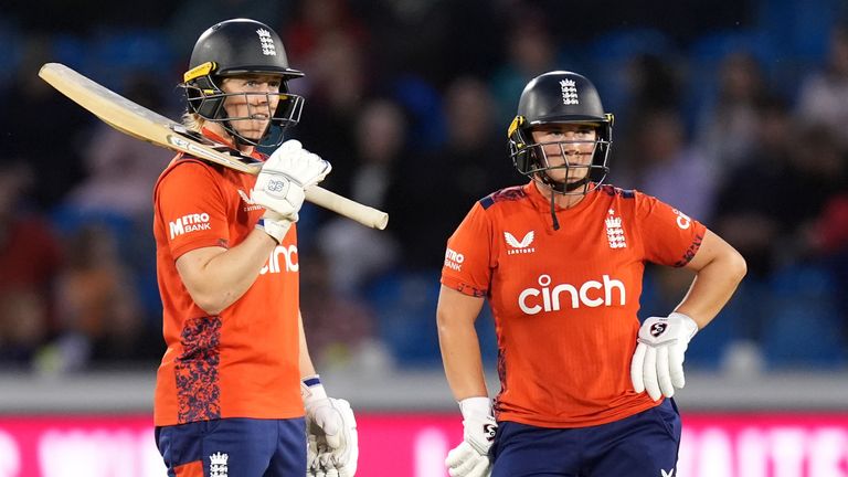 England's Heather Knight (left) and England's Alice Capsey during the second T20 International at The 1st Central County Ground, Hove. Picture date: Tuesday July 9, 2024.