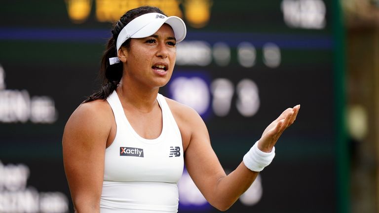 Heather Watson during her match against Greet Minnen (not pictured) on day one of the 2024 Wimbledon Championships at the All England Lawn Tennis and Croquet Club in London.  Date taken: Monday, July 1, 2024.