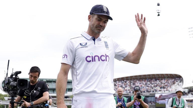 James Anderson ended his international career with victory as England thrashed the West Indies in the first Test at Lord's