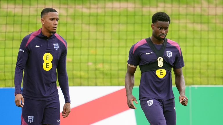 Ezri Konza (left) looks set to replace the suspended Marco Guehi (right) in the England defense