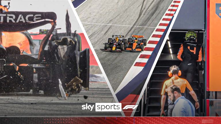 Watch new angles of Max Verstappen and Lando Norris&#39; collision which cost them both the lead at the Austrian Grand Prix.