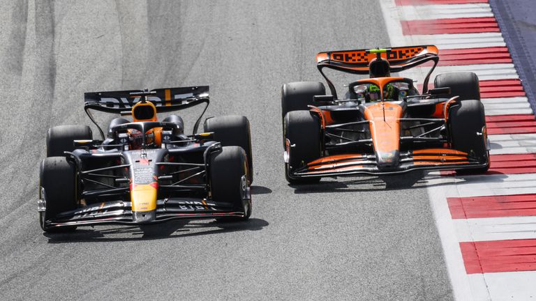 #1 Max Verstappen (NLD, Oracle Red Bull Racing), #4 Lando Norris (GBR, McLaren Formula 1 Team), F1 Grand Prix of Austria at Red Bull Ring on June 30, 2024 in Spielberg, Austria. (Photo by HOCH ZWEI) Photo by: HOCH ZWEI/picture-alliance/dpa/AP Images