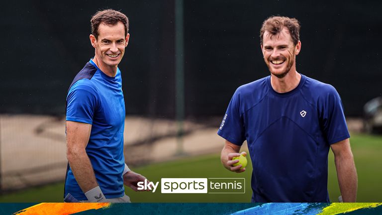 Andy Murray and Jamie Murray  on the practise courts on day two of the 2024 Wimbledon