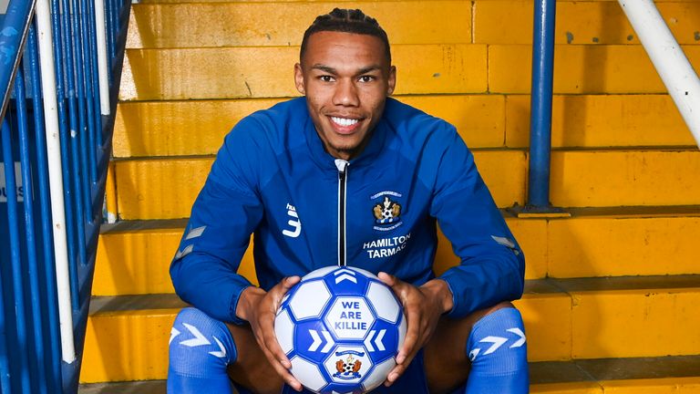 KILMARNOCK, SCOTLAND - MAY 17: Corrie Ndaba during a Kilmarnock press conference at Rugby Park, on May 17, 2024, in Kilmarnock, Scotland.  (Photo by Rob Casey / SNS Group)