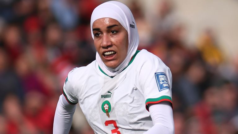 Morocco's Nouhaila Benzina in action during the Women's World Cup in 2023