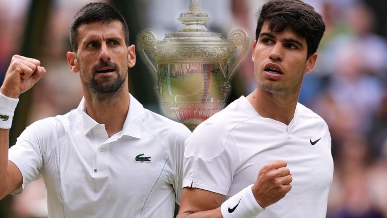 Novak Djokovic and Carlos Alcaraz in the Wimbledon men's final