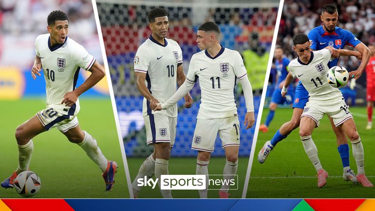 Sky Sports News senior reporter Rob Dorsett says sources suggest that Gareth Southgate is considering a formation change to try, and accommodate pushing both Jude Bellingham and Phil Foden into central number ten positions against Switzerland.  Images: PA/AP