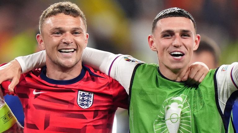England's Kyle Walker, Kieran Trippier and Phil Foden celebrate following the UEFA Euro 2024, semi-final match at the BVB Stadion Dortmund in Dortmund, Germany. Picture date: Wednesday July 10, 2024.