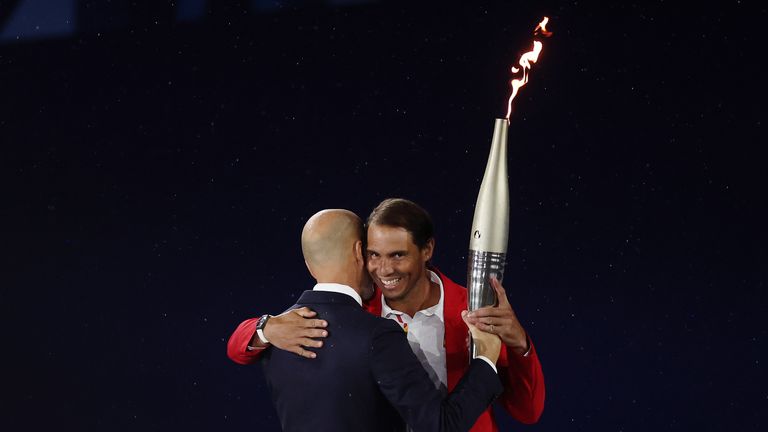 Rafael Nadal and Zinedine Zidane pass Olympic flame (Getty Images)