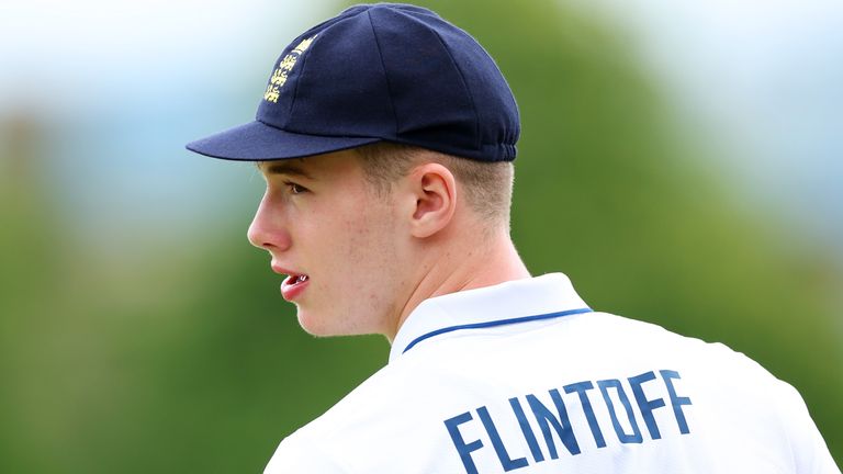 Rocky Flintoff in action for England Under-19s