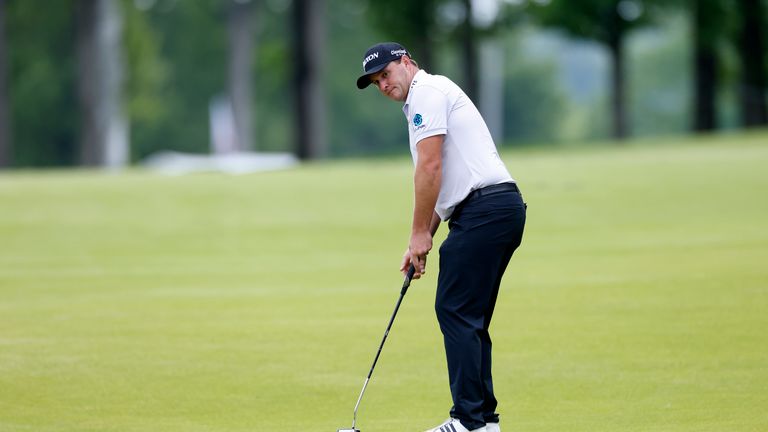 Sepp Straka (USA) putts at the 10th hole during the second round of the 2024 PGA Championship at Valhalla Golf Club on May 17, 2024 in Louisville, Kentucky.