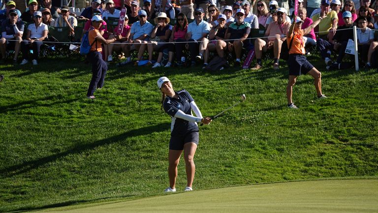 Stephanie Kyriacou birdies the 18th hole during the third round of the Evian Championship (AP Photo/Laurent Cipriani)