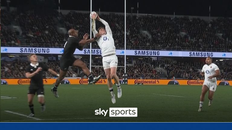 Tommy Freeman leapt over the defence to touch down and give England a half-time lead at Eden Park