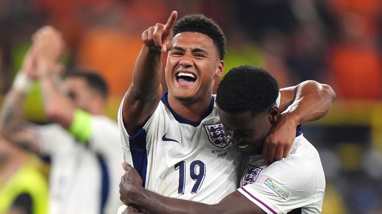 Ollie Watkins celebrates after he fired England into the Euros final
