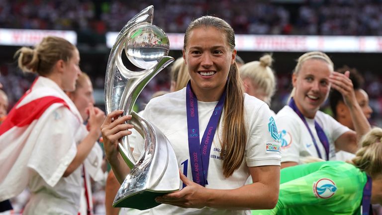 England's Fran Kirby with the trophy after defeating Germany in the Women's Euro 2022 final at the Stadium 