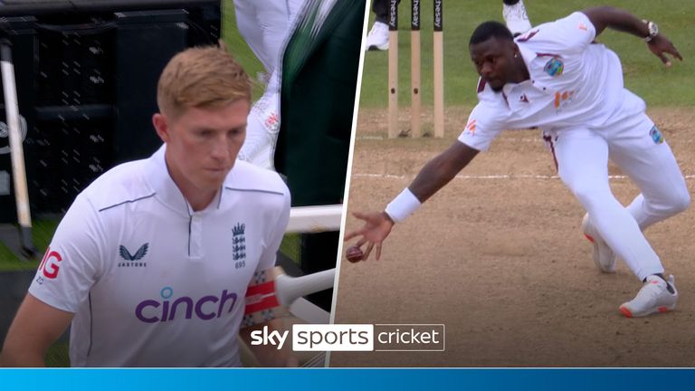 Zak Crawley went out in spectacular fashion after Jayden Seales' fingertips diverted Ben Duckett's drive onto the stumps.