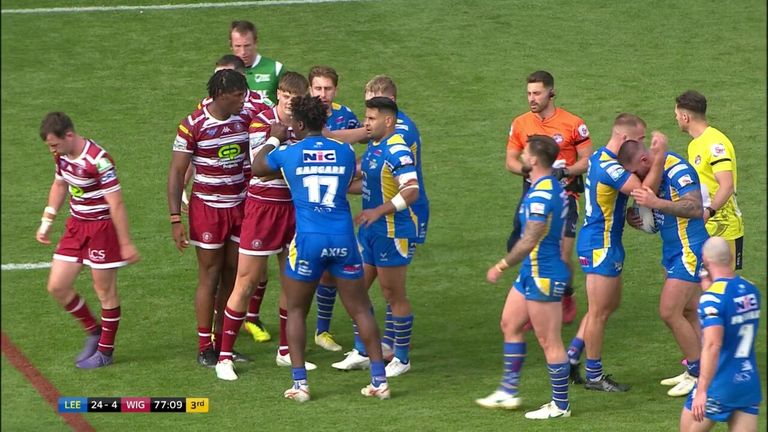 Wigan Warriors' Harry Smith was sent off after James Bentley received a forearm to the head against Leeds Rhinos