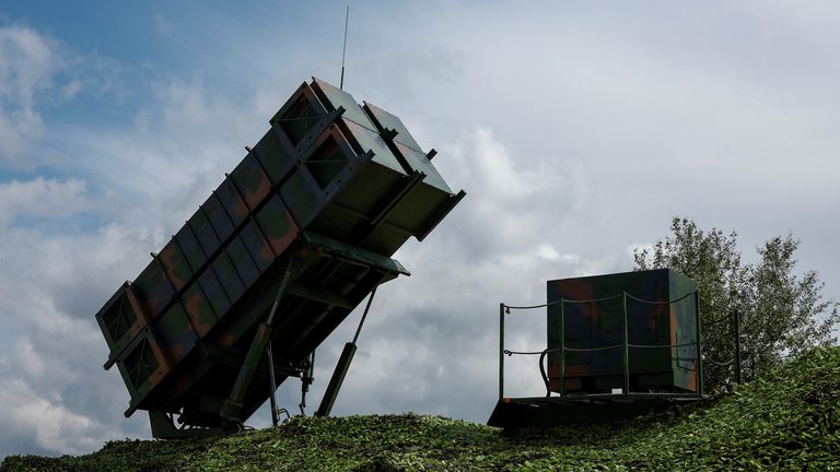 Launcher of a Patriot air defence system is seen on the ground an undisclosed location in Ukraine.
Pic: Rueters