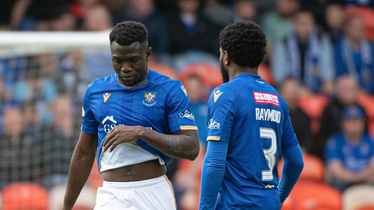 St Johnstone's Adama Sidibeh was shown a red card for a second bookable offence 