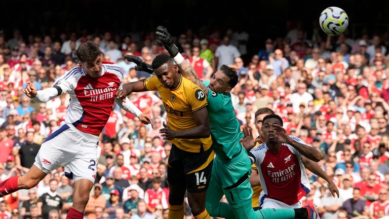 Arsenal's Kai Havert scores his side's opening goal (AP Photo/Frank Augstein)