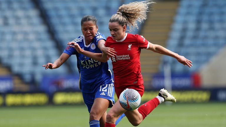 Asmita Ale in action for Leicester against Liverpool. 