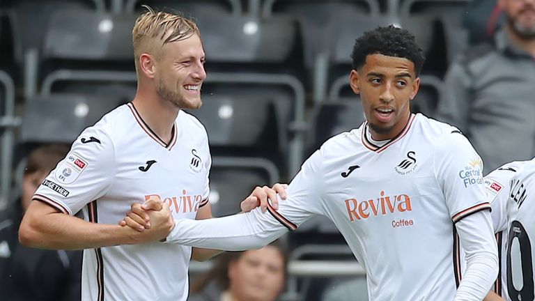 Azeem Abdulai of Swansea City celebrates his goal