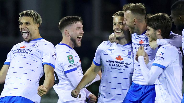 Barrow celebrate their victory over Derby on penalties.