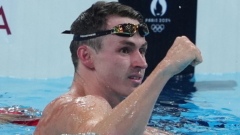 Great Britain's Ben Proud celebrates winning silver after the men's 50m freestyle final at the Olympics