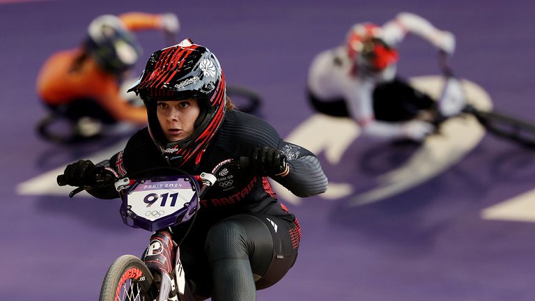 Team GB's Beth Shriever in BMX action at the 2024 Olympics