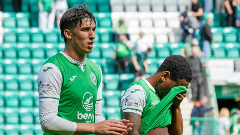 Hibernian's Kieron Bowie trudges off at full time 