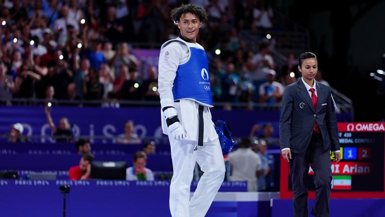 Great Britain's Caden Cunningham reacts after losing to Iran's Arian Salimi (not pictured) during the Men's +80kg gold medal contest at the Grand Palais on the fifteenth day of the 2024 Paris Olympic Games in France. Picture date: Saturday August 10, 2024.