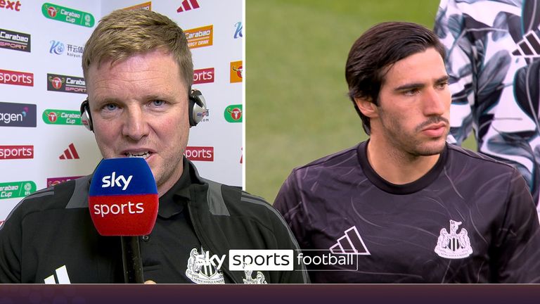 Newcastle United&#39;s manager Eddie Howe says he is delighted to see Sandro Tonali return after a 10-month ban and highlighted his professionalism during his absence. 