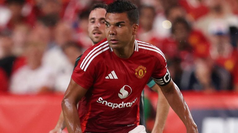 August 3, 2024: Manchester United midfielder Casemiro (18) during the FC Series match between Manchester United and Liverpool at Williams-Brice Stadium in Columbia, South Carolina. Greg Atkins/CSM (Credit Image: .. Greg Atkins/Cal Sport Media) (Cal Sport Media via AP Images)