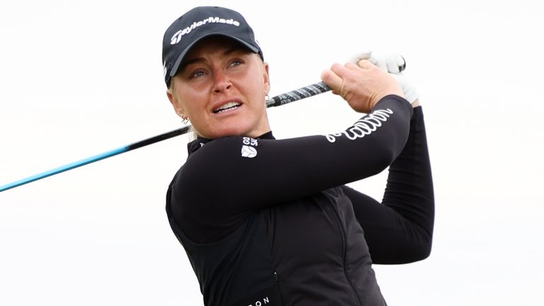 Charley Hull of England plays her shot from the 16th tee during a practice round prior to the AIG Women's Open at St Andrews Old Course on August 19, 2024 in St Andrews, Scotland. (Photo by Ross Parker/R&A/R&A via Getty Images