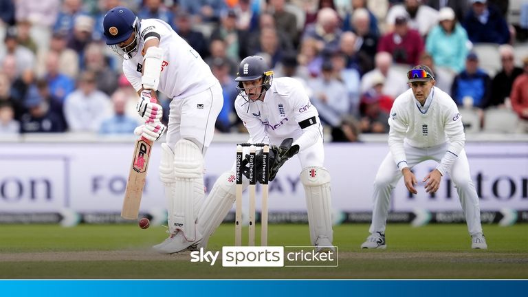 Dinesh Chandimal was dismissed for 17 as Shoaib Bashir's ball kept very low, leaving Sri Lanka 72-5.